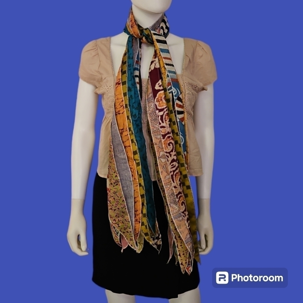 ALEXA'S ANGELS Mixed Pattern Rainbow Silk Blend Boho Scarf Sash - Picture 3 of 7